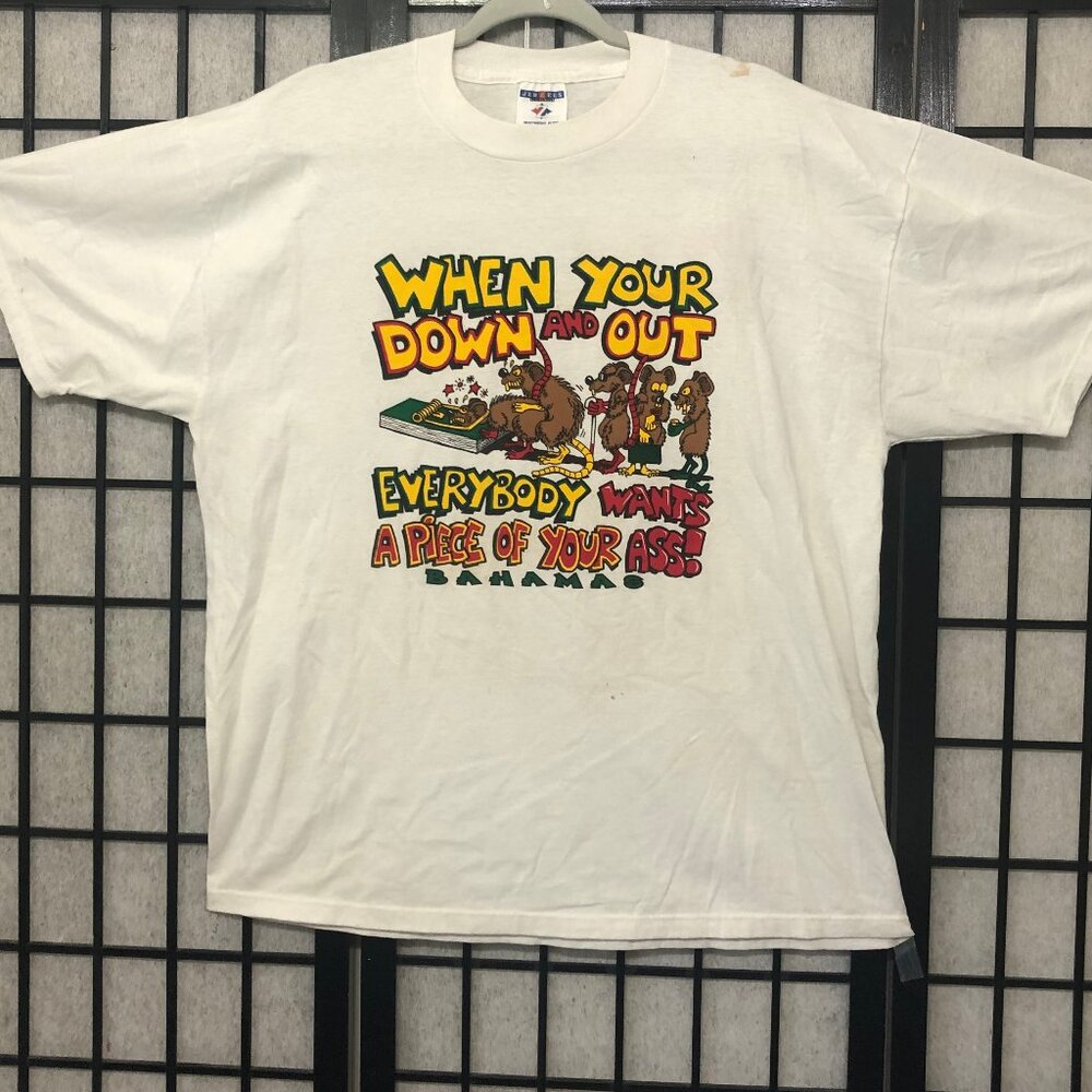 Vintage Bahamas T shirt Tee White XL Rats Offensive Funny Dark Humor Jerzees PP